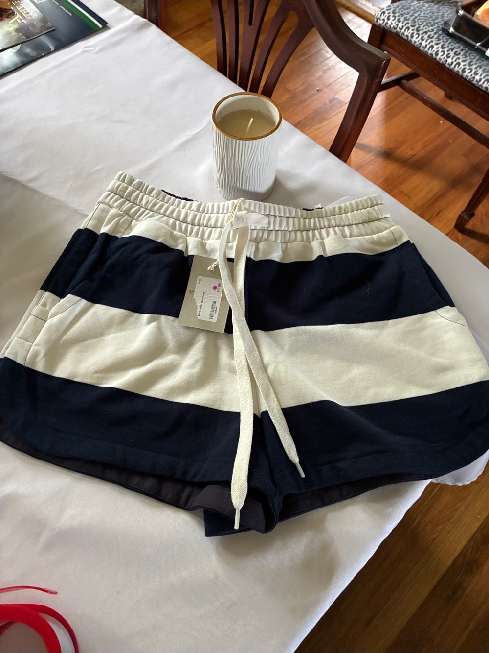 eesome Navy & White Striped Drawstring Athletic Shorts
